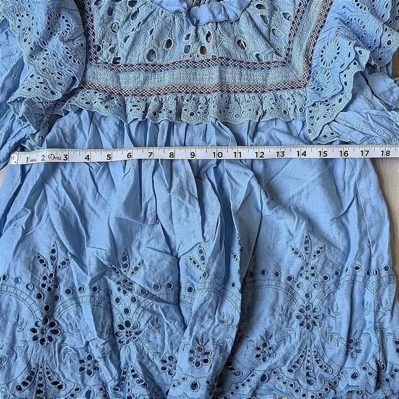 CONDITIONS APPLY × Leah Barlow Periwinkle Eyelet Embroidered Blouse Women's Med - Picture 6 of 6